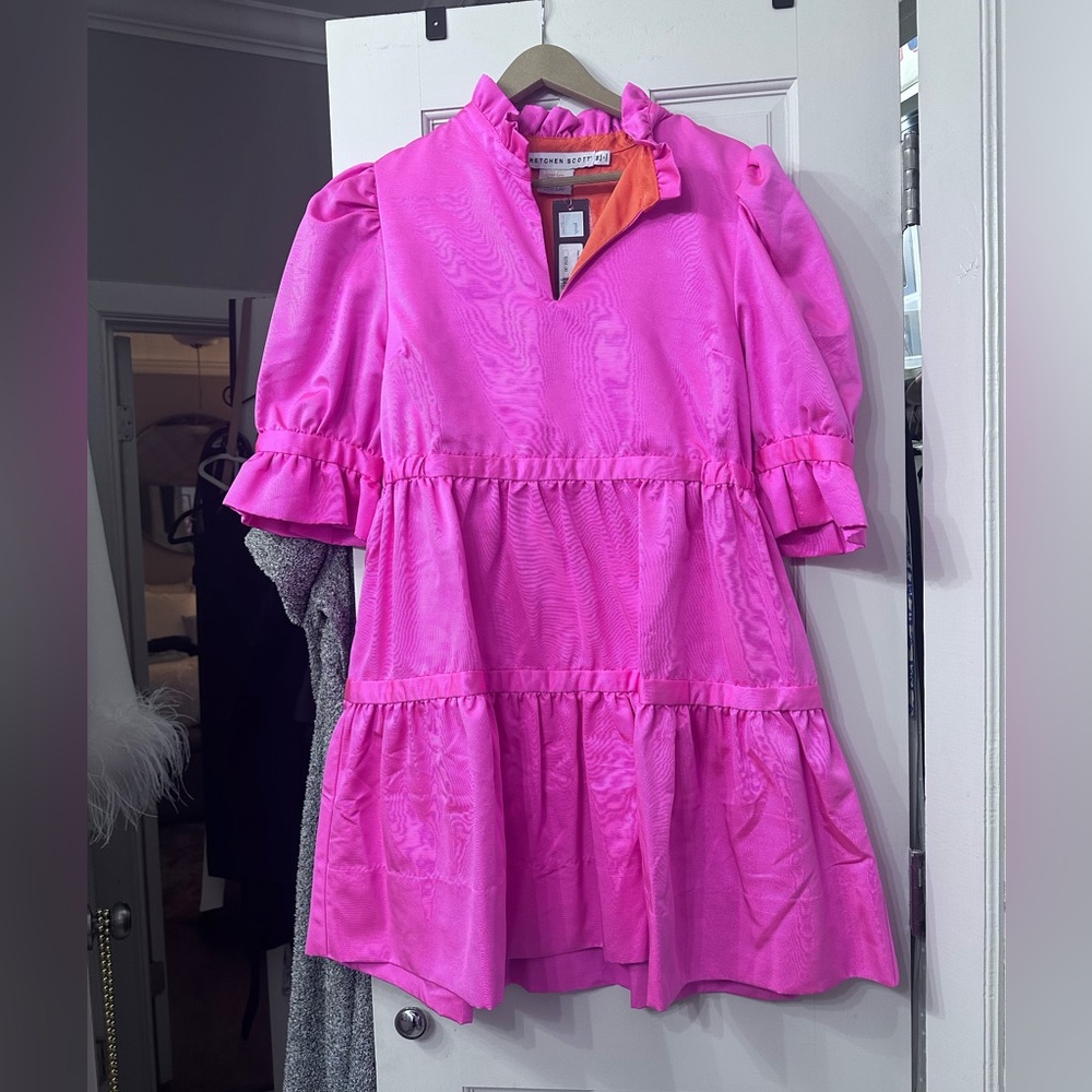 Hot pink Gretchen Scott ruffle collar dress